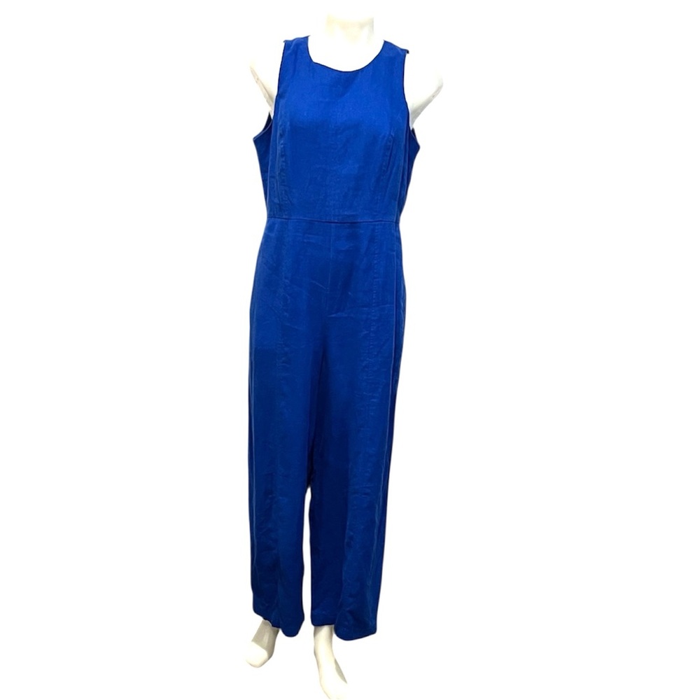 Boden royal blue Carla linen wide leg sleeveless jumpsuit size 10P - Picture 2 of 9